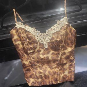 Alberto Makali  Leopard Corset Top Size 4 with lace around  top of bust